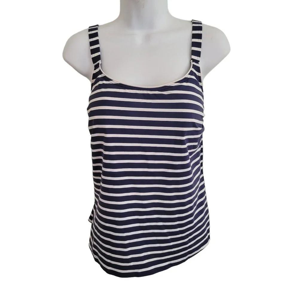 Lands End 10 Blue White Stripe Tankini‎ Swim Top Padded Bra Modest